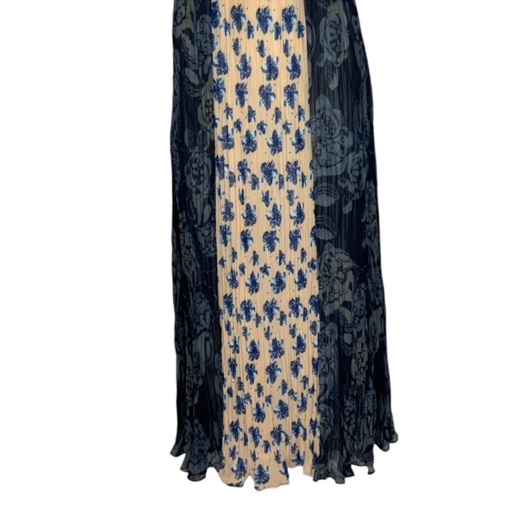 Sundance Maxi Dress 10 Blue Floral Colorblock Pleated Sleeveless Bohemian - Picture 3 of 6